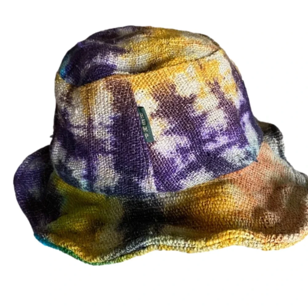 HEMP STRAW GYPSY STYLE ROSE RETRO TIE DYE HEMP HAT - Picture 5 of 7